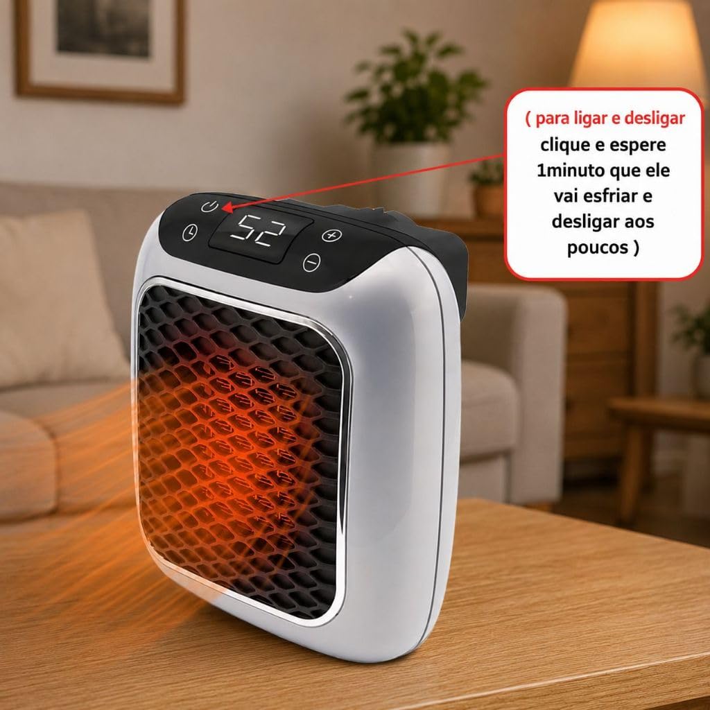 Mini Aquecedor Cerâmico PTC 800W 110V Portátil de Parede